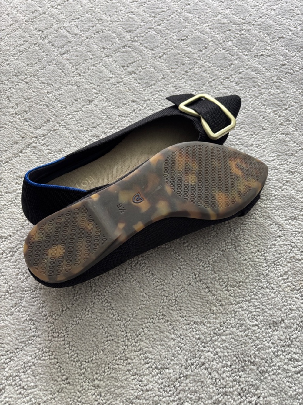 Rothy’s The Emblem Point II Black Flat with Gold Buckle - Picture 4 of 11